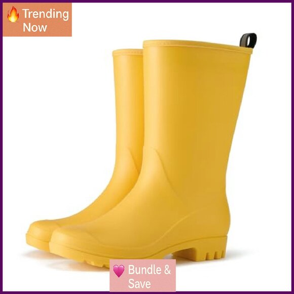 Women's Wide Calf Rain Boots Waterproof PVC Outdoor Gardening Work Shoes - Picture 2 of 8
